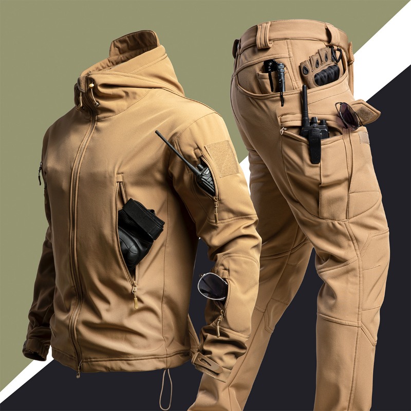 Hunting Outdoor Pants - Tactical Suit Hooded Softshell Jacket Multi